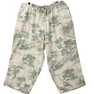 Island Traders Size XXL Wide Leg Crop Pants Vintage Tropical Palm Capri Pockets